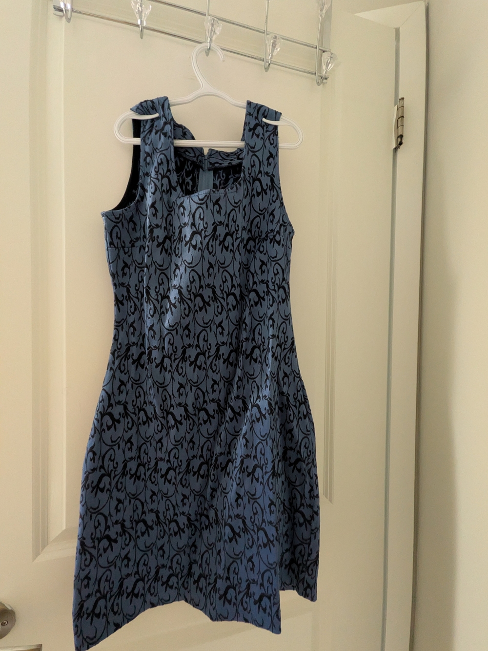 Vintage Blue Patterned Sleeveless A-Line Dress